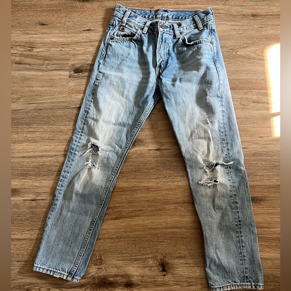 LEVIS 505C SLIM STRAIGHT distressed light wash revolve 25 mid rise crop - Picture 2 of 12
